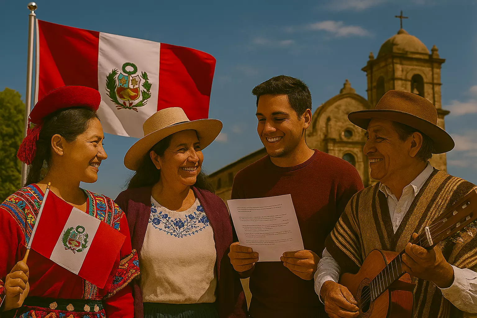 familia-peruana-junto-a-su-bandera familia peruana junto a su bandera en un ambiente alegre - directorio de consulados